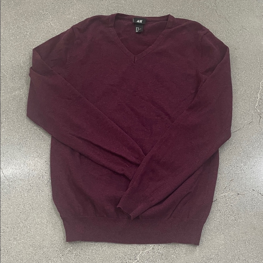 H&M Men's Deep Red V-Neck Sweater